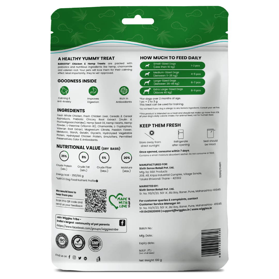 Barkstix Dog Treats for Training Adult & Puppies, (Chicken & Hemp) - Wiggles.in