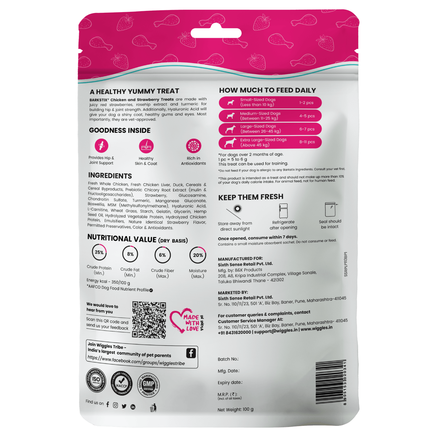 Barkstix Dog Treats for Training Adult & Puppies, (Chicken & Strawberry) - Wiggles.in