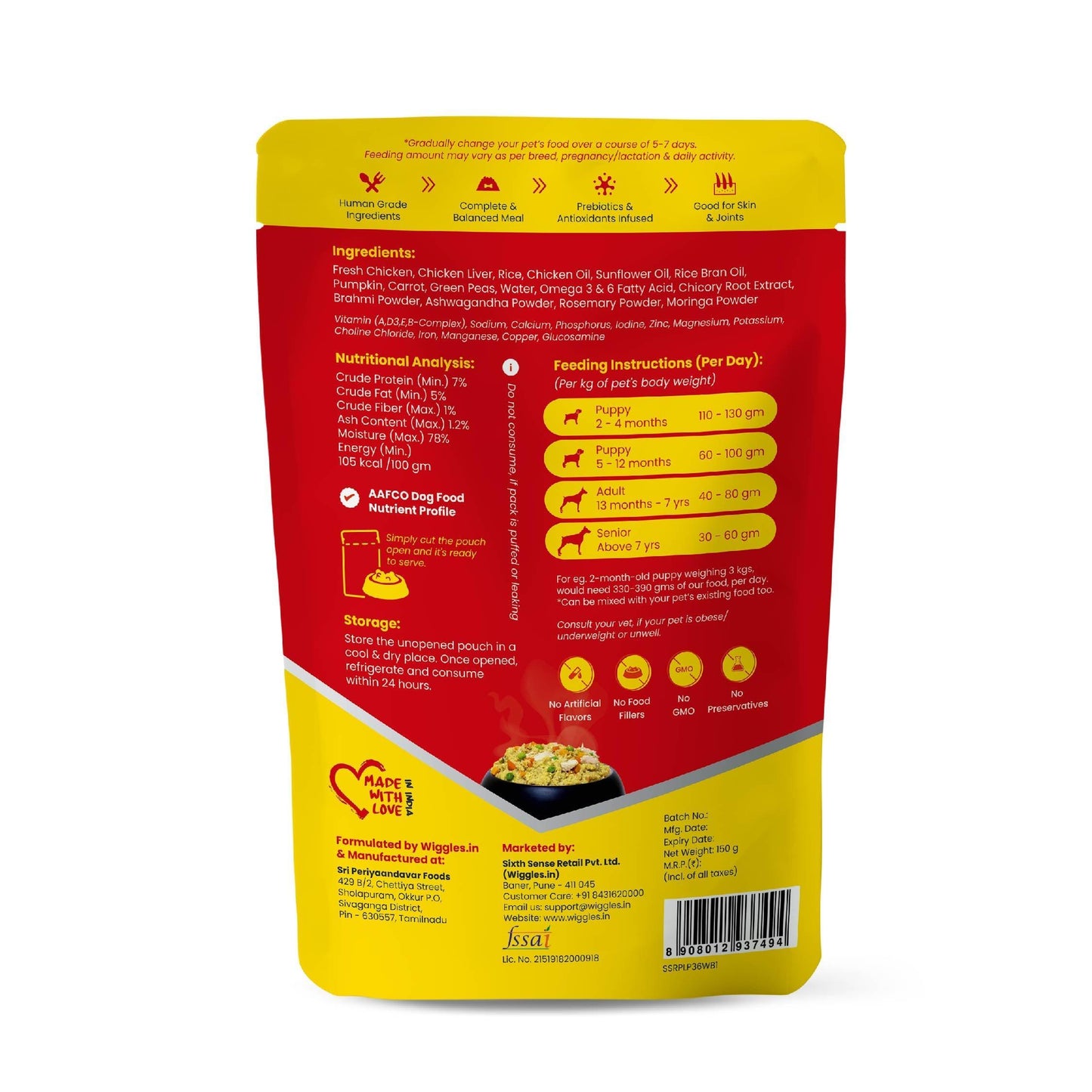 WIGGLES Wet Dog Food - Chicken & Vegetables for Puppy, Adult & Senior Pets - Wiggles