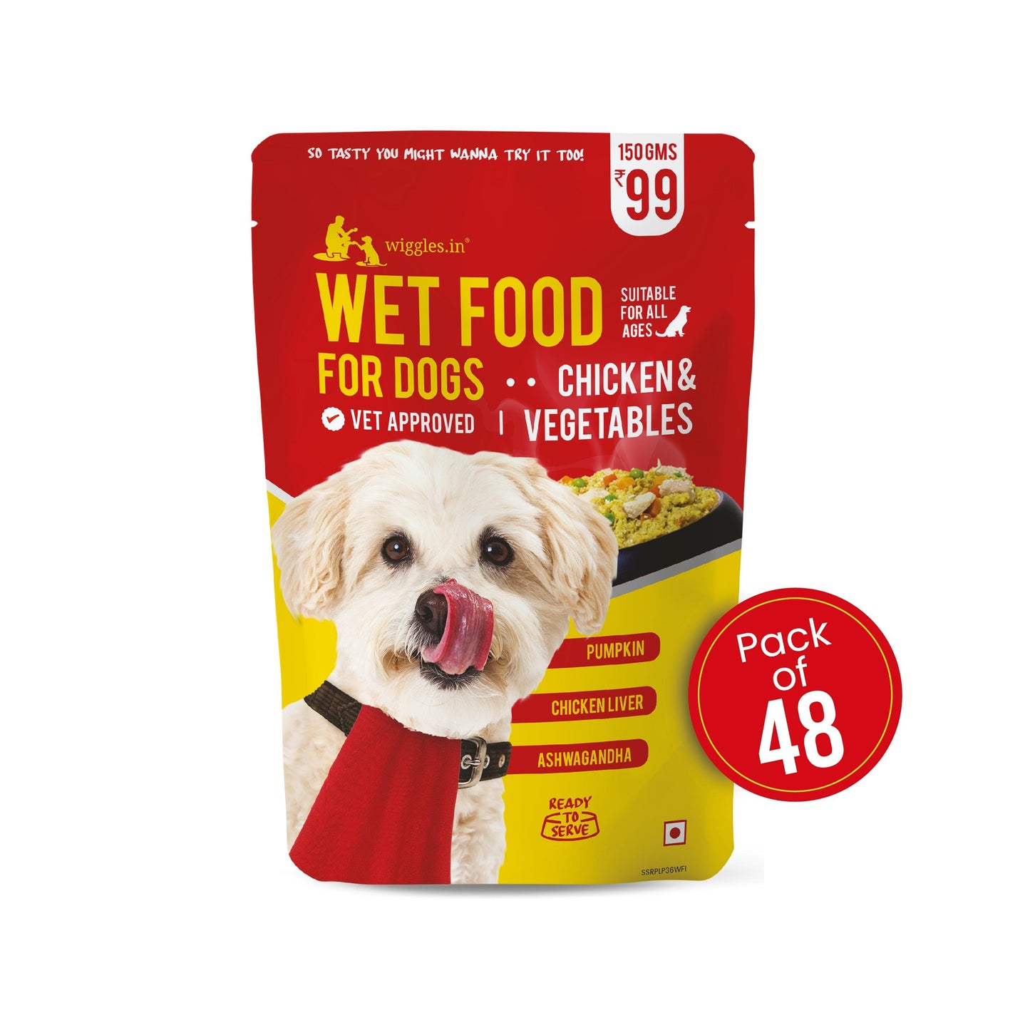 Wiggles Wet Dog Food - Real Chicken & Veggies for Puppies, Adults & Seniors | High Nutrition, Easy Digestion, and Irresistible Taste, 150gms - Wiggles