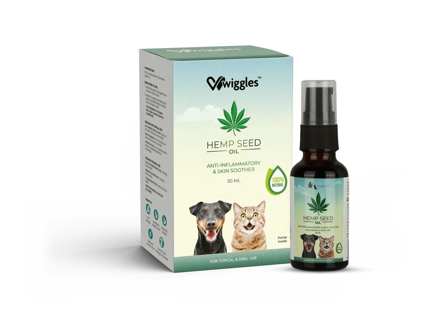 Hemp Seed Oil, Anti-inflammatory and Skin Soother for Dogs & Cats, 30ml - Wiggles.in