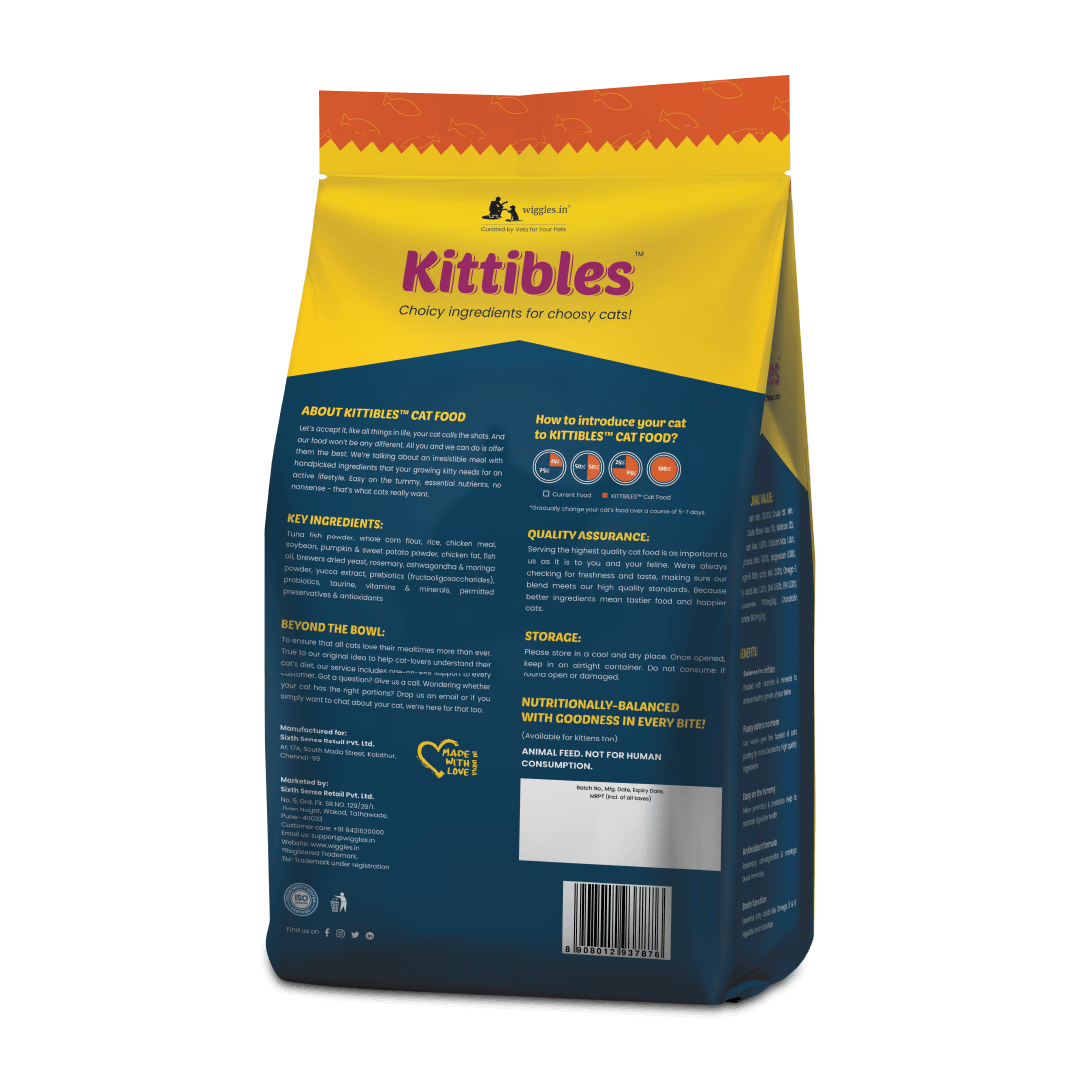 Kittibles Adult Dry Cat Food - Chicken, Tuna Fish, Ashwagandha, Rosemary Extract