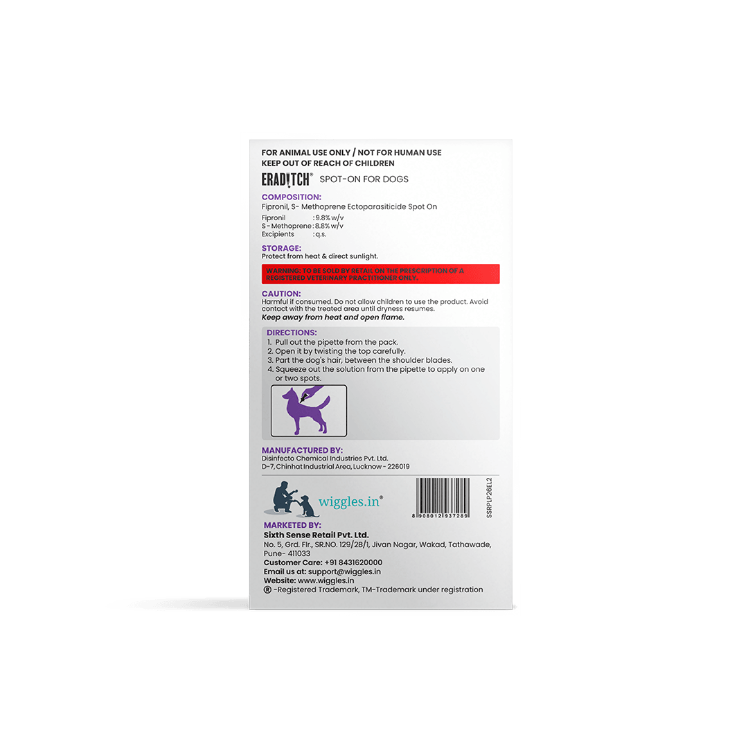 Eraditch Spot on for Dogs 40 to 60 KG (4.02 ml) - Fleas Ticks Remover, external liquid