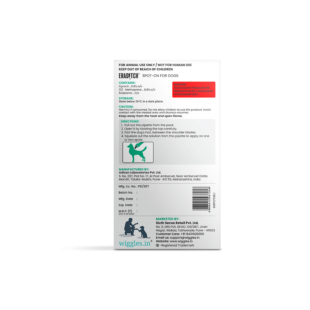 Eraditch Spot on for Dogs Upto 10 KG (0.67 ml) - Fleas Ticks Remover, external liquid