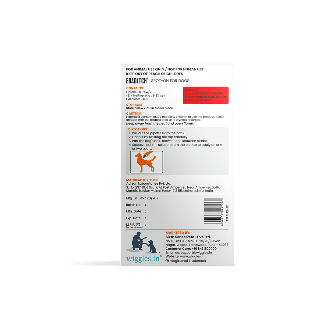 Eraditch Spot on for Dogs 10 to 20 KG (1.34 ml) - Fleas Ticks Remover, external liquid