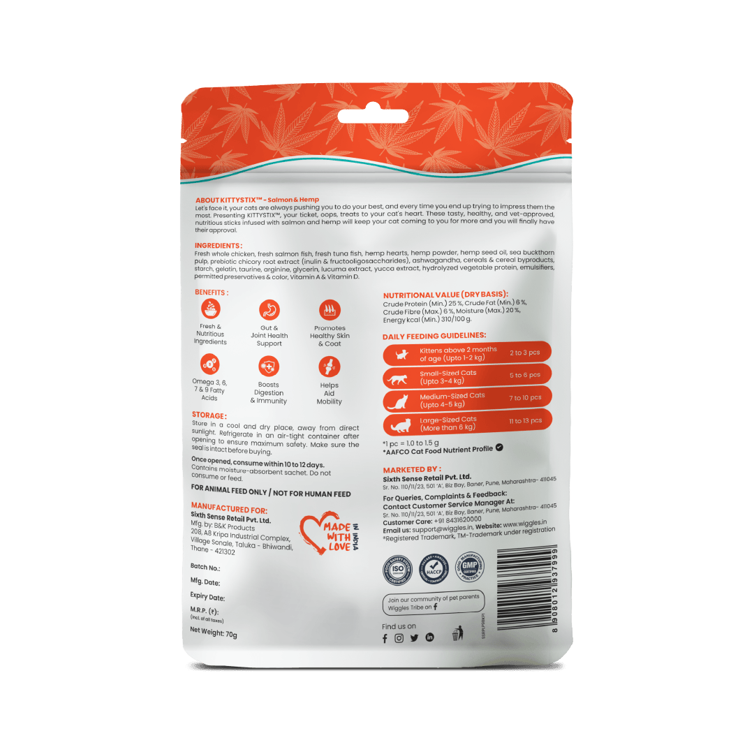 Kittystix Cat Treats for Kittens Kitty Soft (Salmon & Hemp)