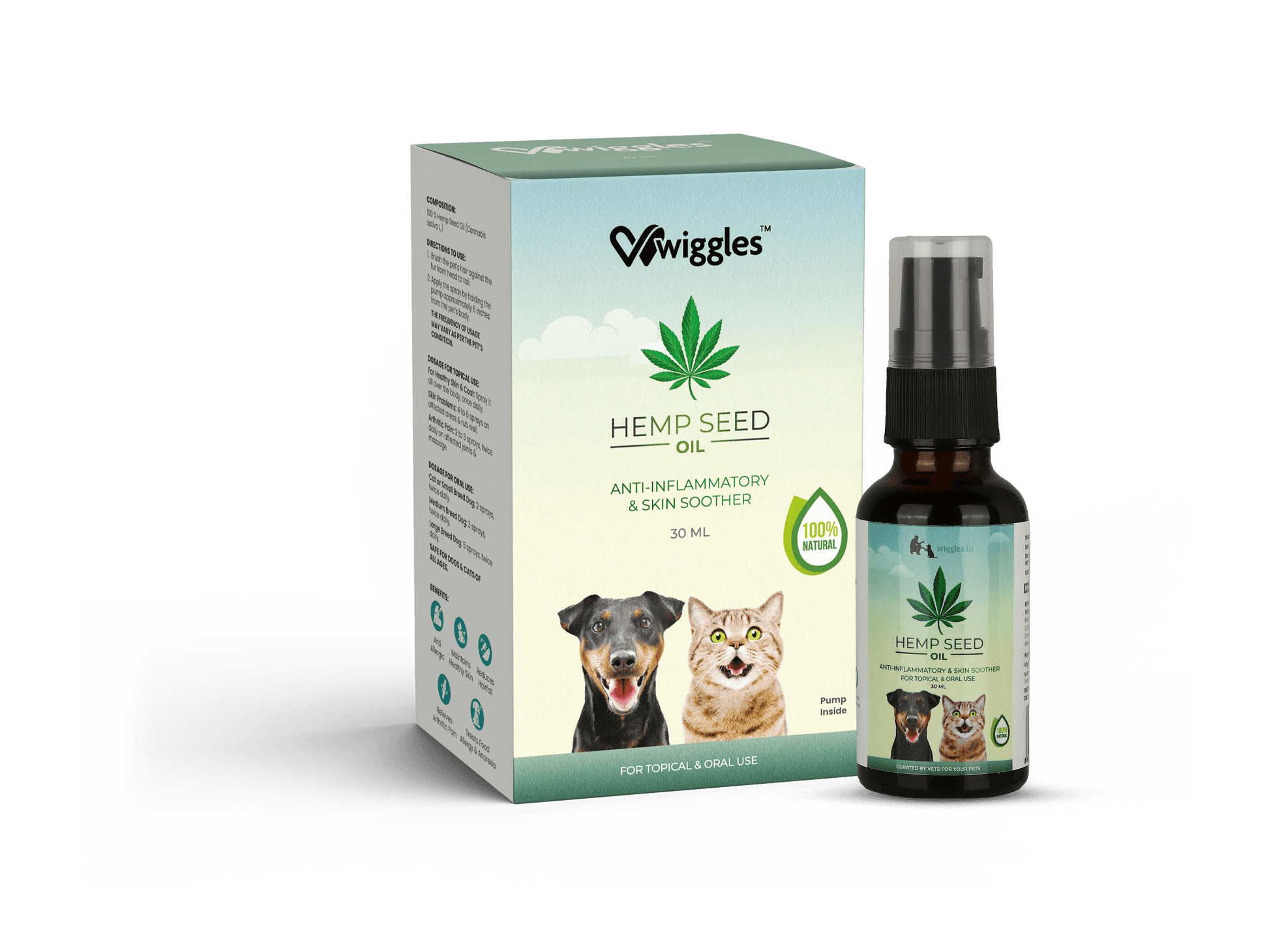 Hemp Seed Oil, Anti-inflammatory and Skin Soother for Dogs & Cats, 30ml - Wiggles.in