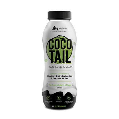 WIGGLES Cocotail Energy Drink for Dogs Cats, 200ml - Balances Electrolytes, Supports Dehydration Fatigue - Chicken Broth, Prebiotics, Coconut Water - Wiggles.in