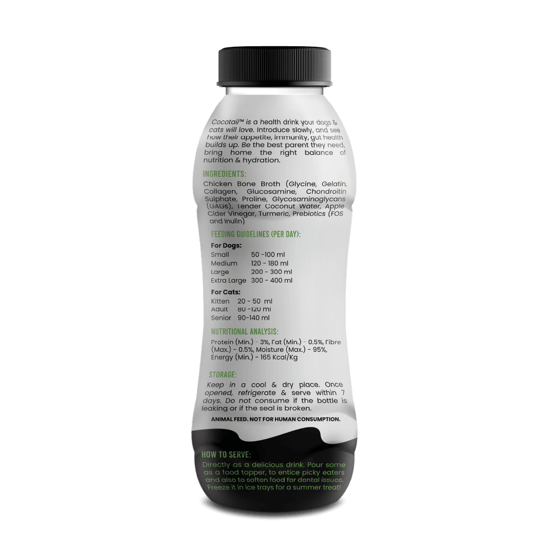 WIGGLES Cocotail Energy Drink for Dogs Cats, 200ml - Balances Electrolytes, Supports Dehydration Fatigue - Chicken Broth, Prebiotics, Coconut Water - Wiggles.in