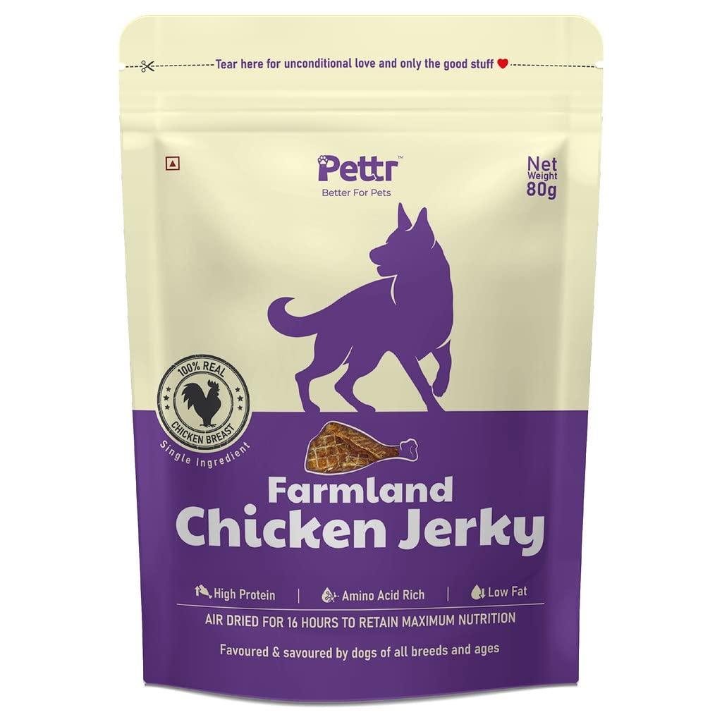 Pettr Farmland Meat Chicken Jerky for Dogs Puppy, 80g - Chicken Breast, Turmeric & Rosemary Extract - Wiggles.in