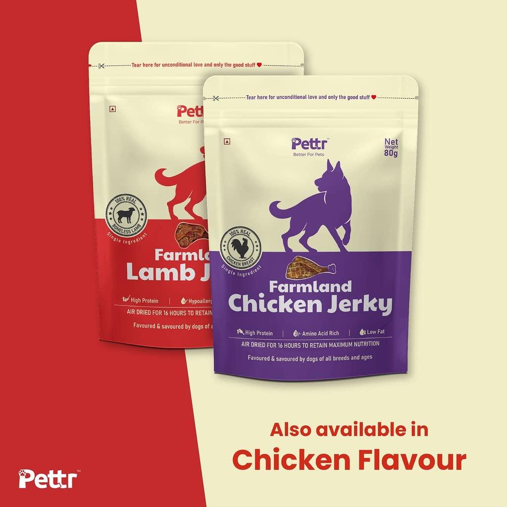 Pettr Farmland Meat Lamb Jerky for Dogs Puppy, 80g - Boneless Lamb, Turmeric & Rosemary Extract