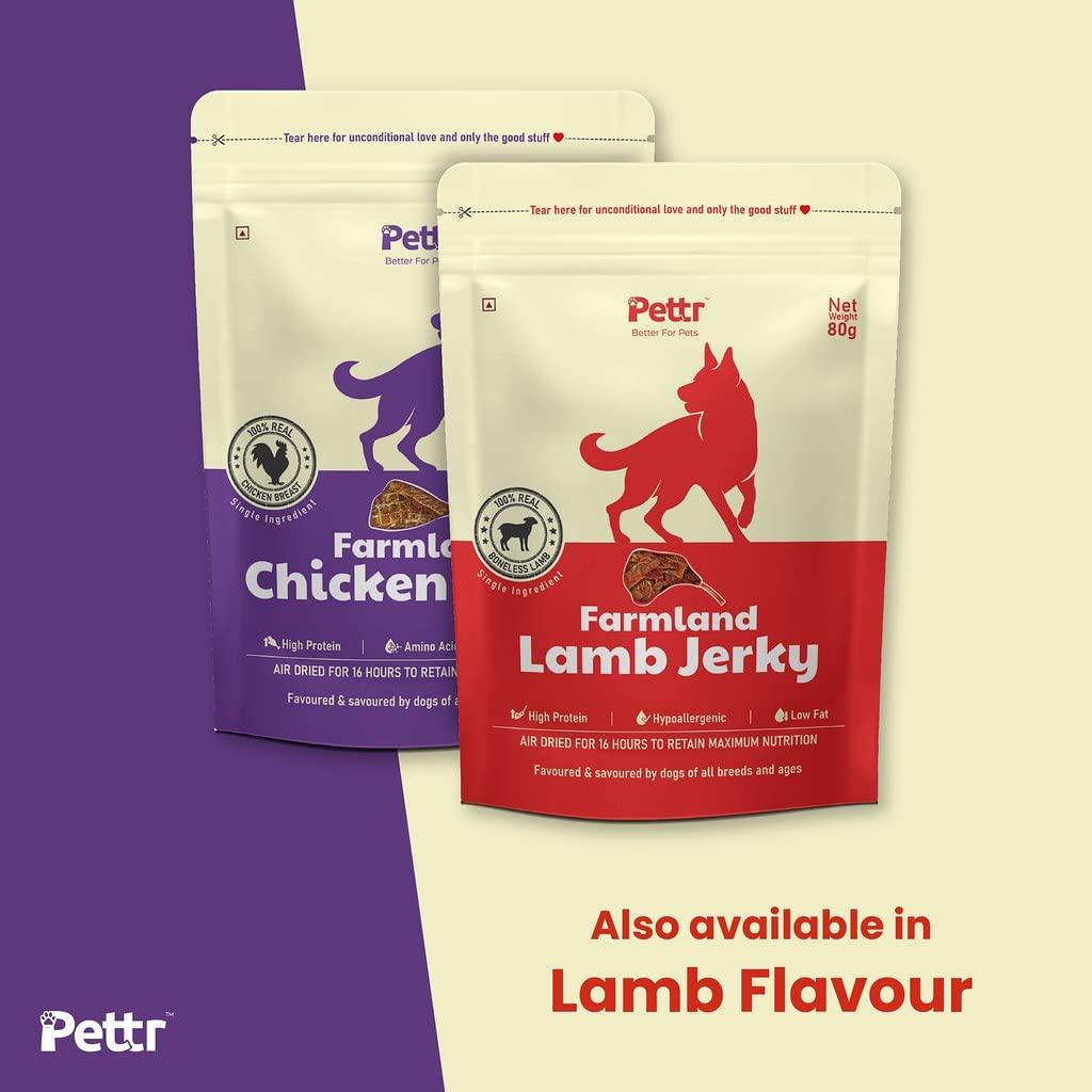 Pettr Farmland Meat Chicken Jerky for Dogs Puppy, 80g - Chicken Breast, Turmeric & Rosemary Extract - Wiggles.in