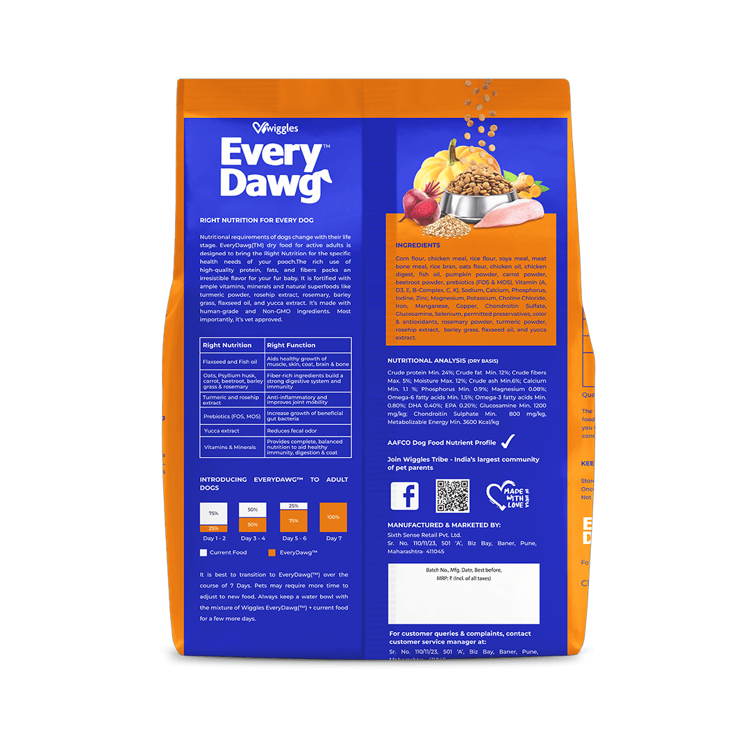 EveryDawg Adult Dry Dog Food - Chicken, Oats & Vegetables, 1.2kg - Wiggles.in