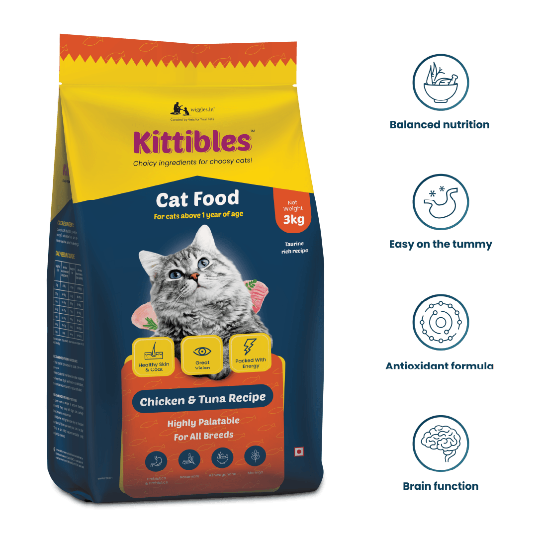 Kittibles Adult Dry Cat Food - Chicken, Tuna Fish, Ashwagandha, Rosemary Extract - Wiggles.in