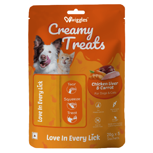 Wiggles Creamy Treats for Dogs & Cats, 20g x 5 - Wet Lickable Training Treats Adult Puppies, Kitten (Chicken Liver & Carrot)