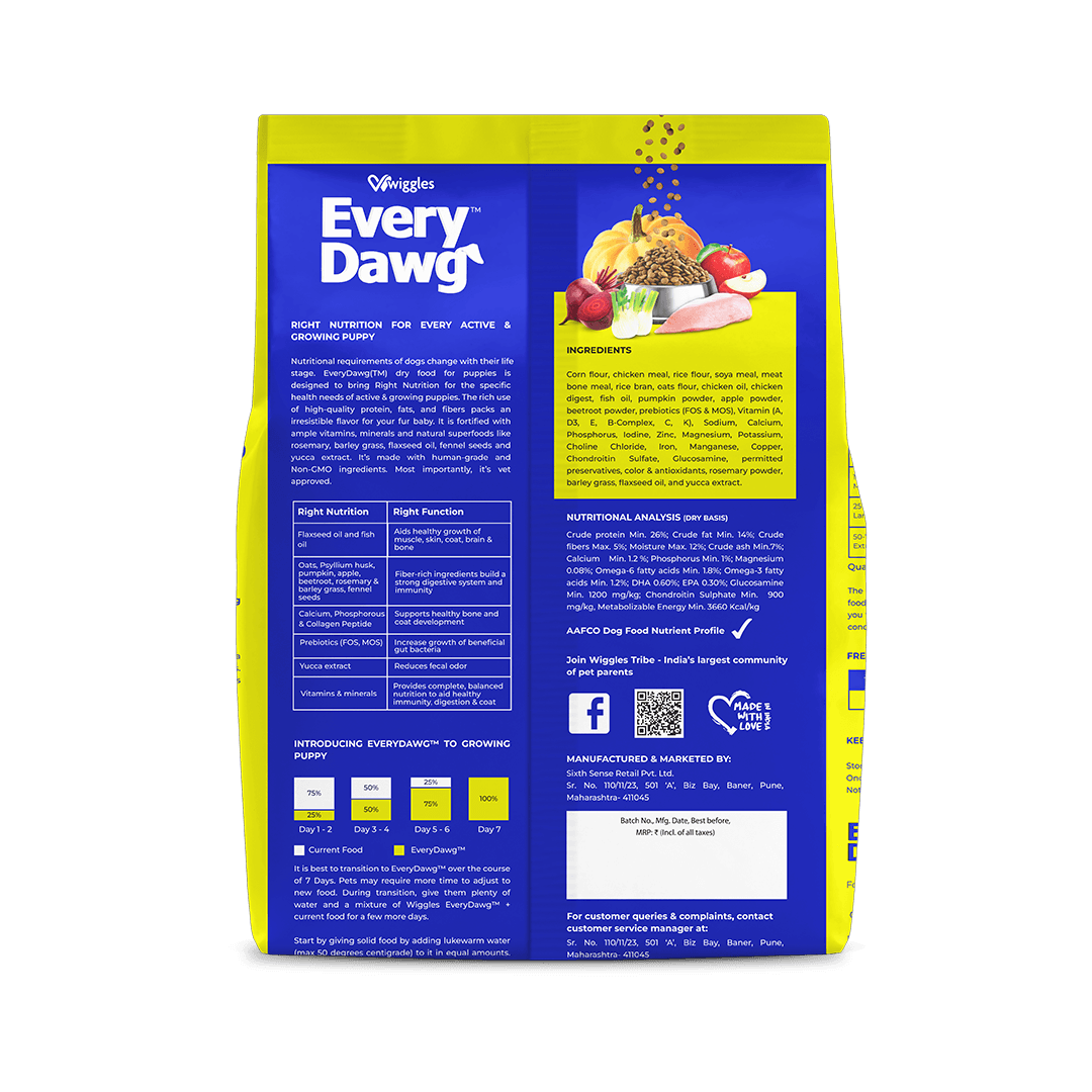 EveryDawg Puppy Dry Dog Food - Chicken, Oats & Vegetables, 1.2kg - Wiggles.in