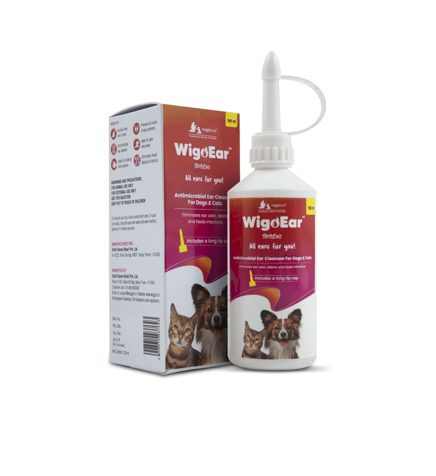 WigoEar Antimicrobial Ear Cleanser for Dogs & Cats - Heals Yeast Infections - 100ml - Wiggles.in